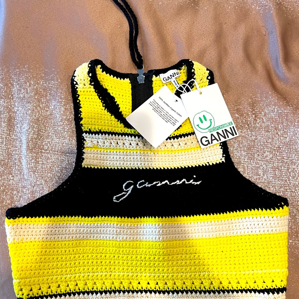 Ganni crochet racer back crop top